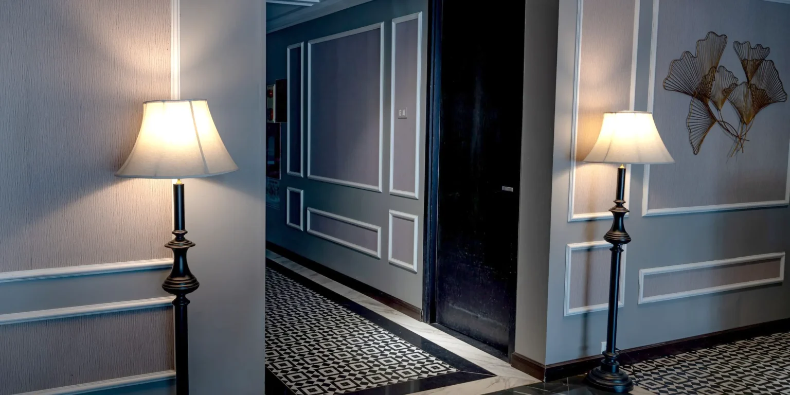 Hotel corridor with textured commercial wallcovering